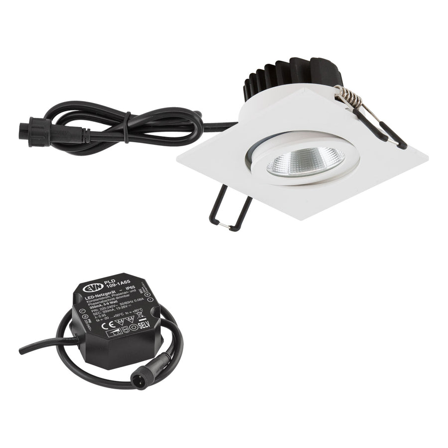 EVN Power-LED Leuchte weiß schwenkbar viereckig 83x83x48,5mm 6W 3000K 620lm 21-40° 220-240V IP65