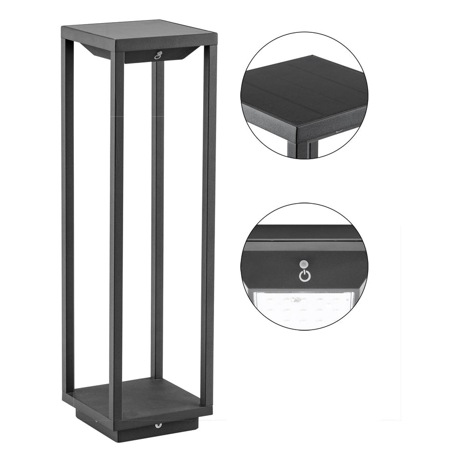 EVN LED Solar Wegeleuchte anthrazit viereckig 140x140x500mm 2,2W 3000K 120lm 41-80° 3,7V IP54