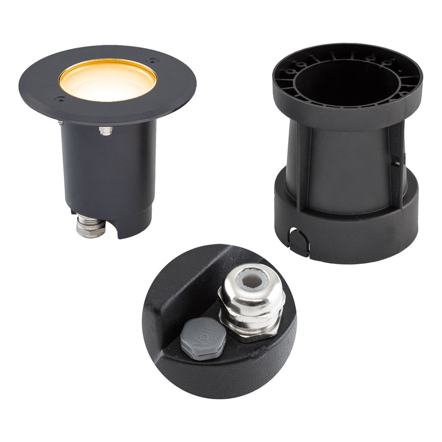 EVN LED Bodeneinbauleuchte mit Entlüftungsventil anthrazit schwenkbar rund 120x110mm 4,6W 2700K 355lm 21-40° 230V IP67