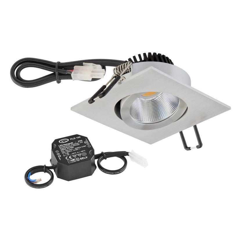 EVN Power-LED Leuchte Aluminium poliert schwenkbar viereckig 83x83x32mm 6W 4000K 683lm 21-40° 220-240V IP20