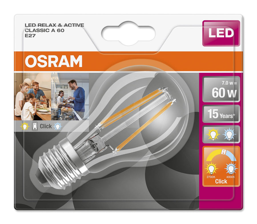 LEDVANCE LED Star+ CL A Act&Rel FIL 7-60W/827 E27 806lm 300° nicht dimmbar