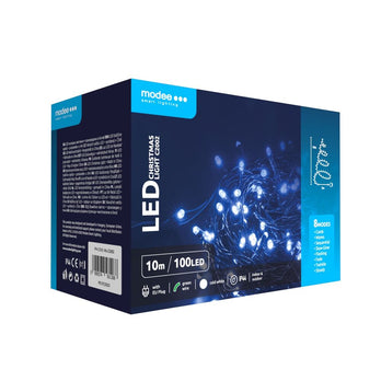 Modee Lichterkette 10m 100 LED Kunststoff grün 3,6W 6000K 360° IP44 220-240V Netzstecker 8 Funktionen