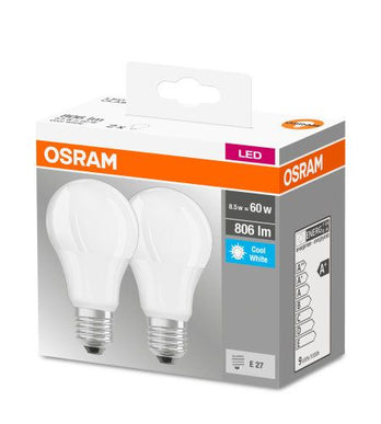 LEDVANCE LED Base Classic A 8,5-60W/840 E27 806 matt kaltweiß 200° 2er Pack