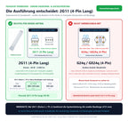 Sockel-Seitenansicht, Ansicht von unten und Ausführungsvergleiche für Osram Dulux L 36W/930 2G11 Lumilux De Luxe warmweiß: 2G11 (4-Pin Lang) passend, nicht verwechseln mit: G24q / GX24q (4-Pin)