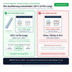 Sockel-Seitenansicht, Ansicht von unten und Ausführungsvergleiche für Radium Ralux RX-L 24W/830/2G11: 2G11 (4-Pin Lang) passend, nicht verwechseln mit: G24q / GX24q (4-Pin)