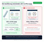 Sockel-Seitenansicht, Ansicht von unten und Ausführungsvergleiche für Radium Ralux RX-L 55W/830/2G11: 2G11 (4-Pin Lang) passend, nicht verwechseln mit: G24q / GX24q (4-Pin)