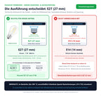 Technische Sockel-Seitenansicht und Ausführungsvergleiche für Osram LED Filament Superstar Classic A60 klar 300° 7-60W/827 warmweiß 806lm E27 220-240V dimmbar: E27 (27 mm) passend, nicht verwechseln mit: E14 (14 mm)