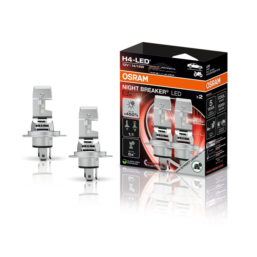Osram LED Night Breaker Speed 450 H4 14W 1000/1600lm 6000k 12V 2er Pack – Produktansicht