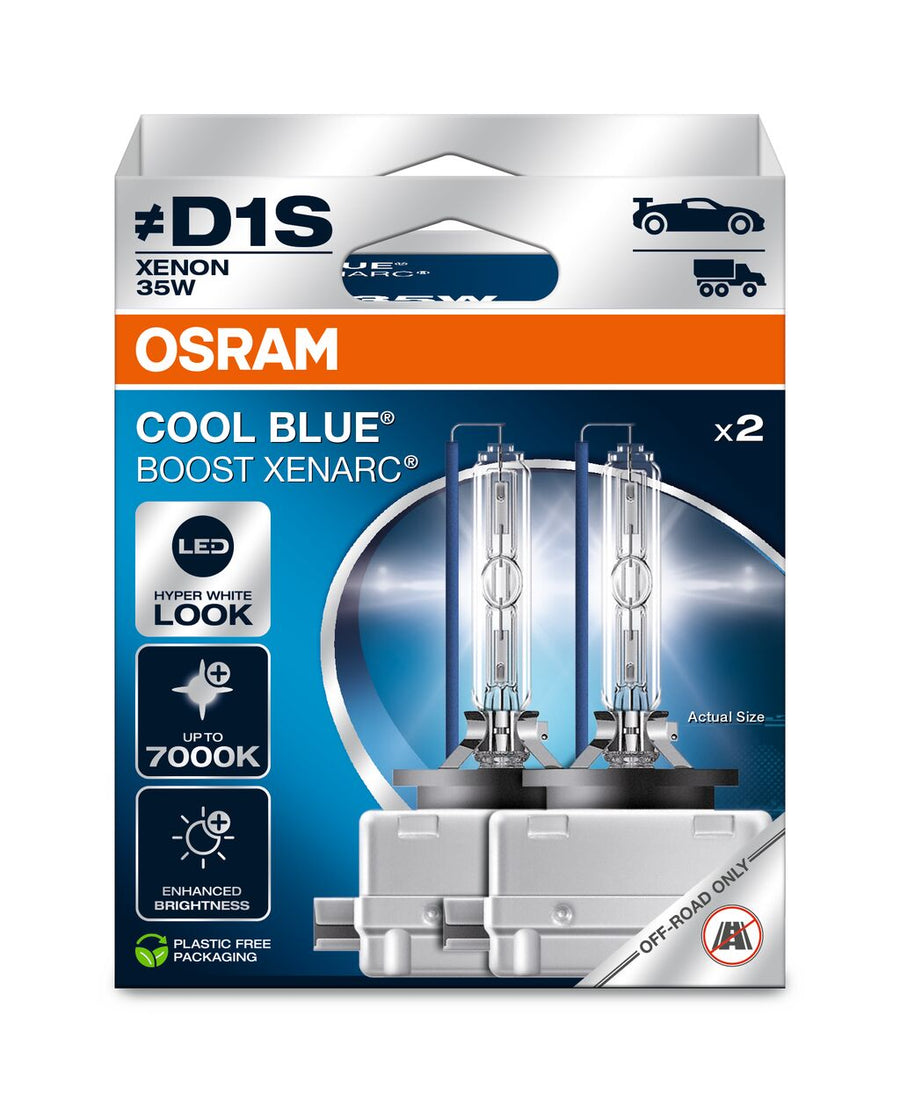 Osram HID Xenarc Cool Blue Boost D1S 35W 3200lm bis 7000k PK32d-2 85V 2er Pack – Produktansicht
