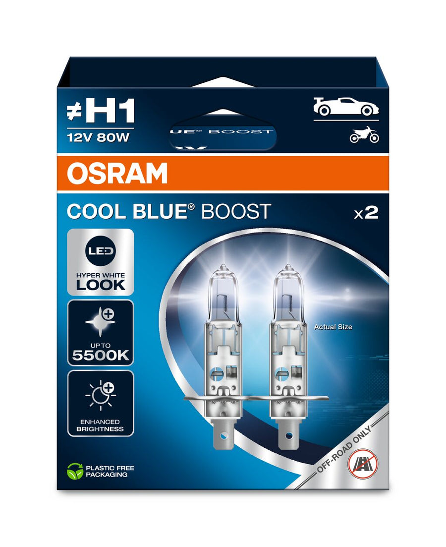 Osram HAL Cool Blue Boost H1 80W 1150lm bis 5500k P14.5s 12V 2er Pack – Produktansicht