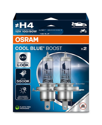 Osram HAL Cool Blue Boost H4 100/90W 1600/760lm bis 5500k P43t 12V 2er Pack