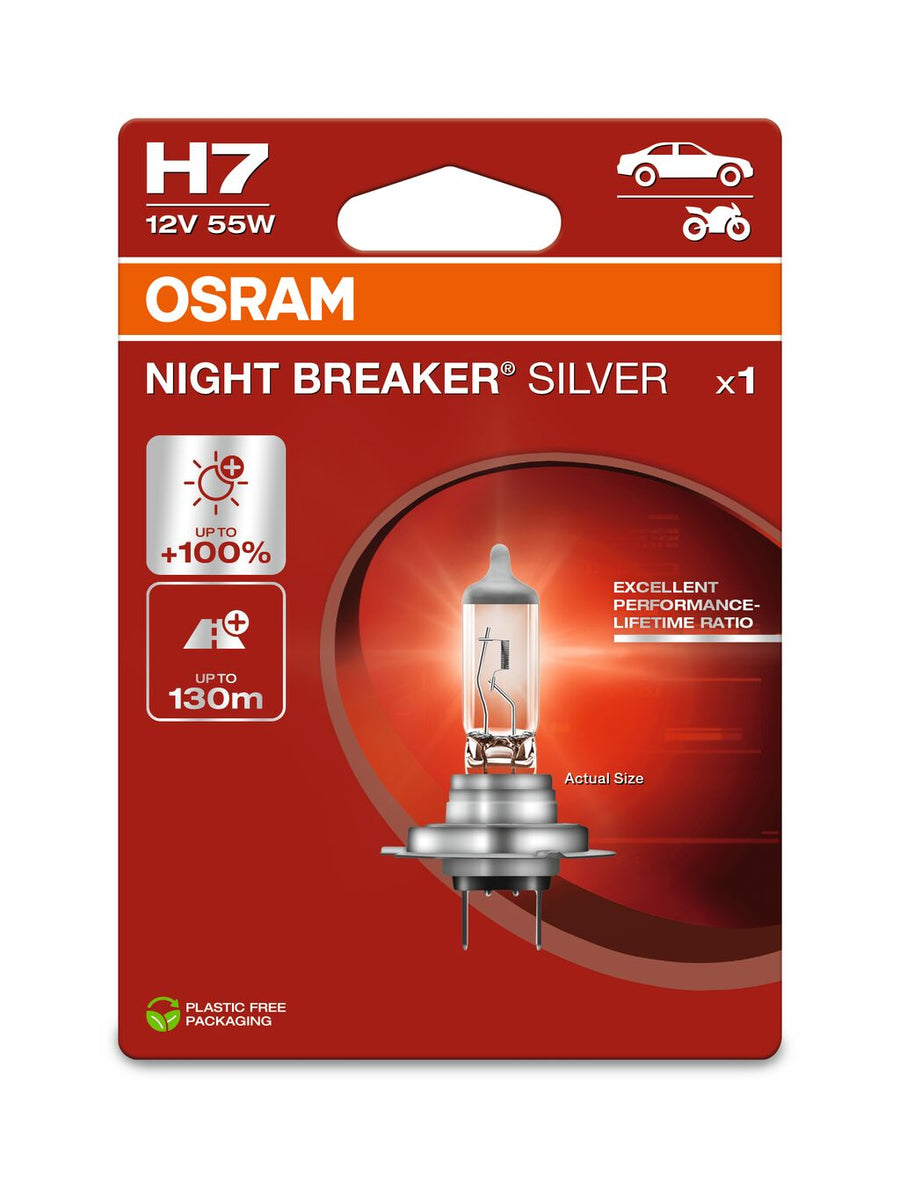 Osram HAL Night Breaker Silver H7 55W 1500lm PX26d 12V – Produktansicht