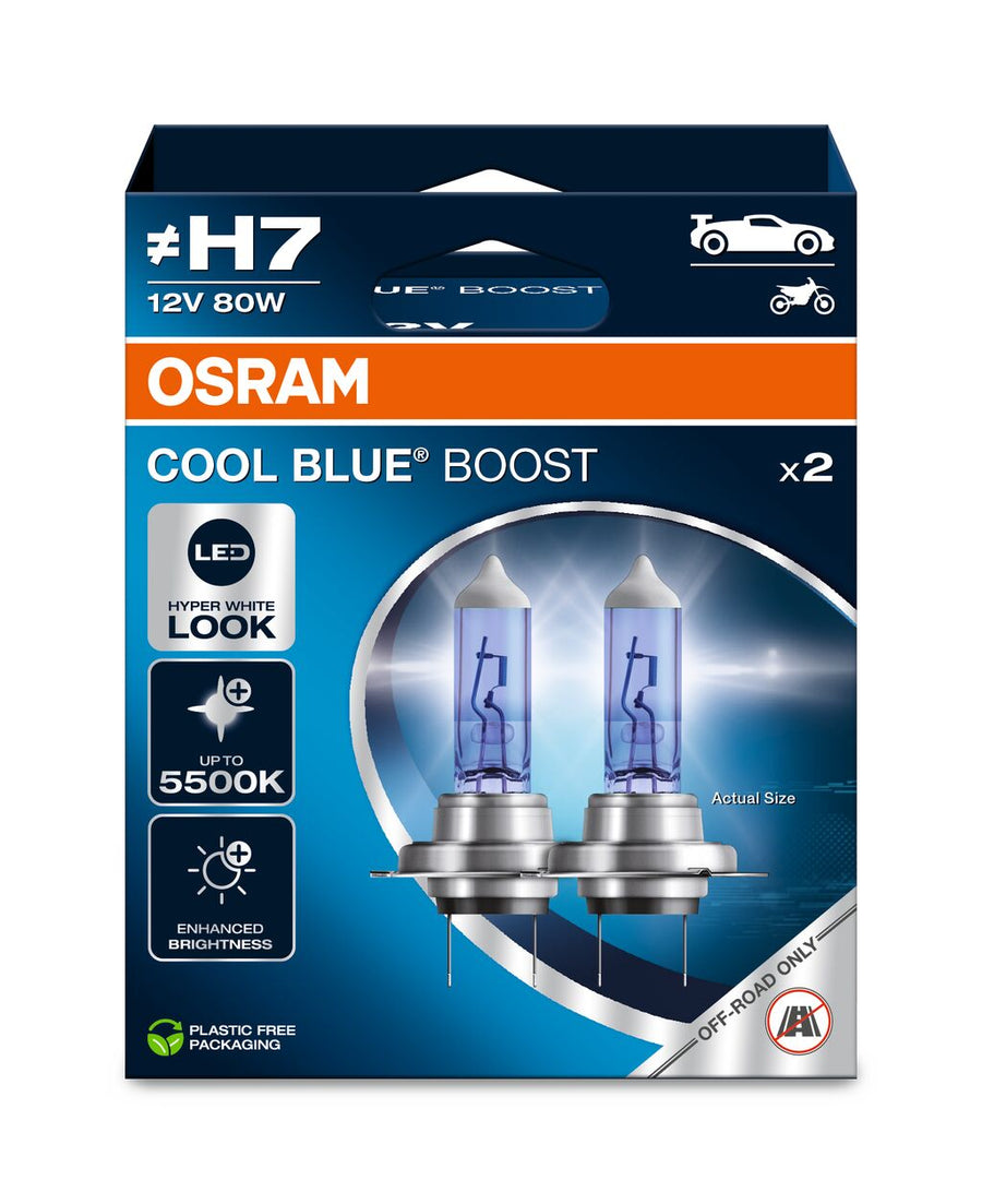 Osram HAL Cool Blue Boost H7 80W 1000lm bis 5500k PX26d 12V 2er Pack – Produktansicht