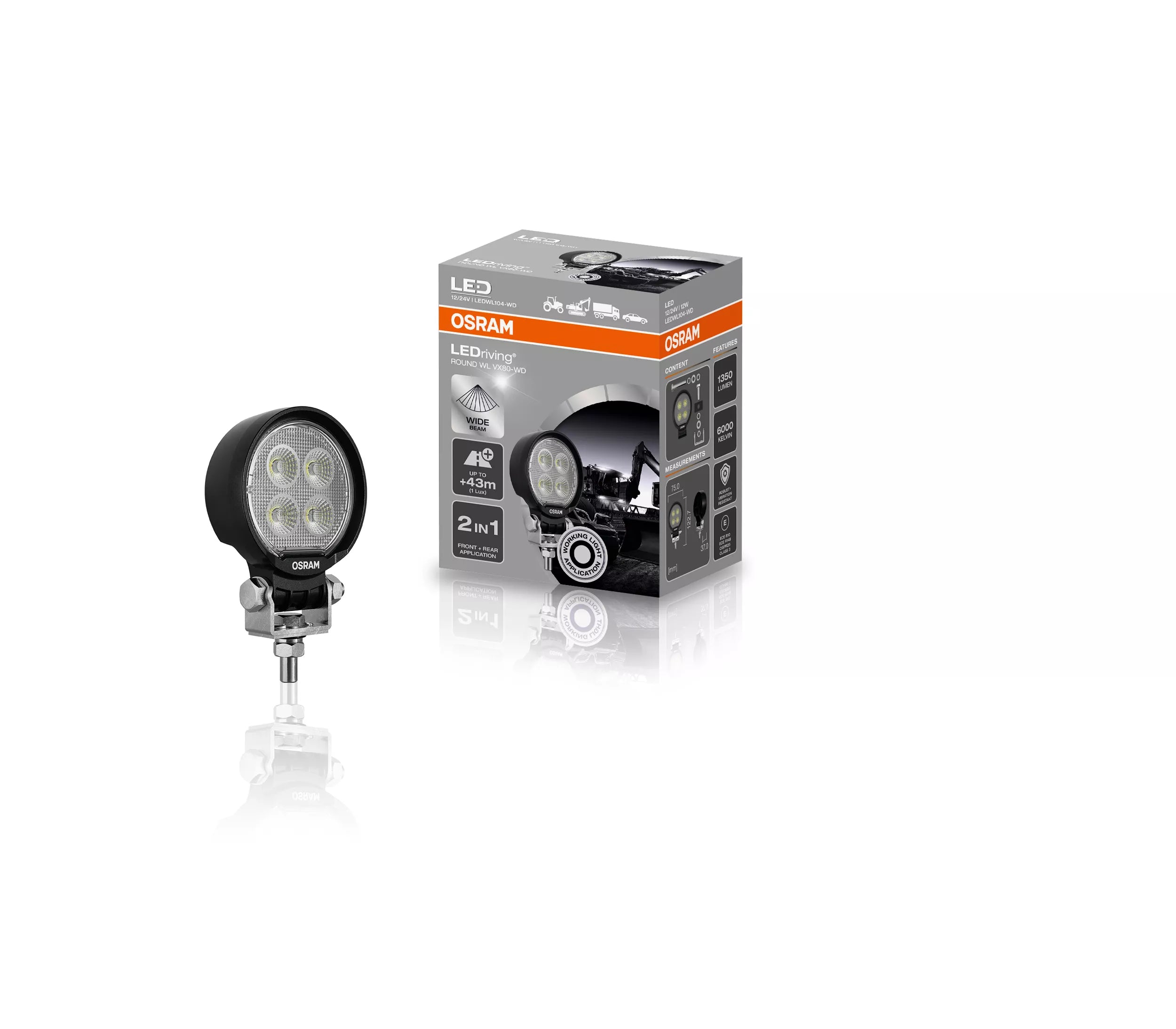 Osram LED Round WL VX80-WD Arbeitsscheinwerfer 12W 1350lm 6000K 12/24V