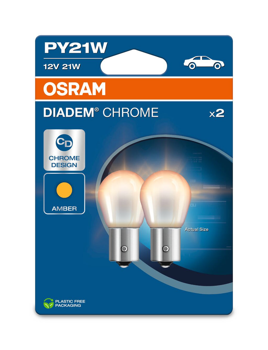 Osram AUX Diadem Chrome PY21W 21W 280lm BAU15s 12V 2er Blister – Produktansicht