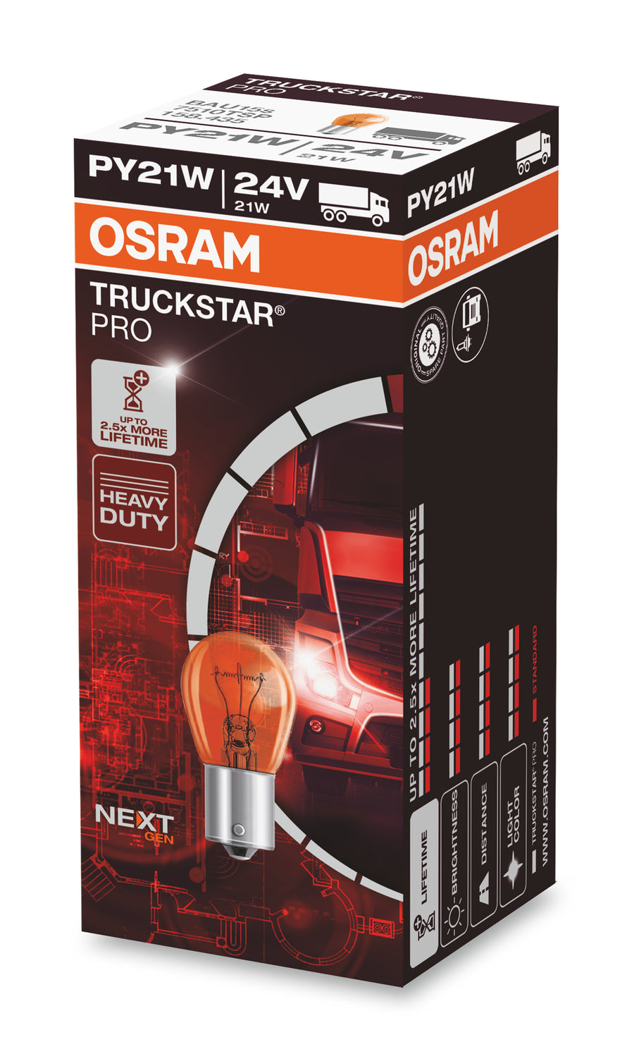 Osram AUX Truckstar Pro PY21W LKW 21W 250lm BAU15s 24V – Produktansicht