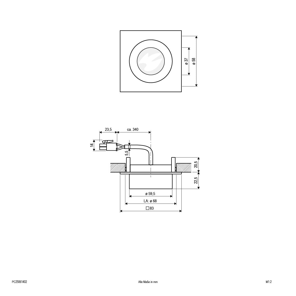 EVN Power-LED Leuchte Aluminium poliert viereckig 83x83x43mm 6W 3000K 620lm 21-40° IP20