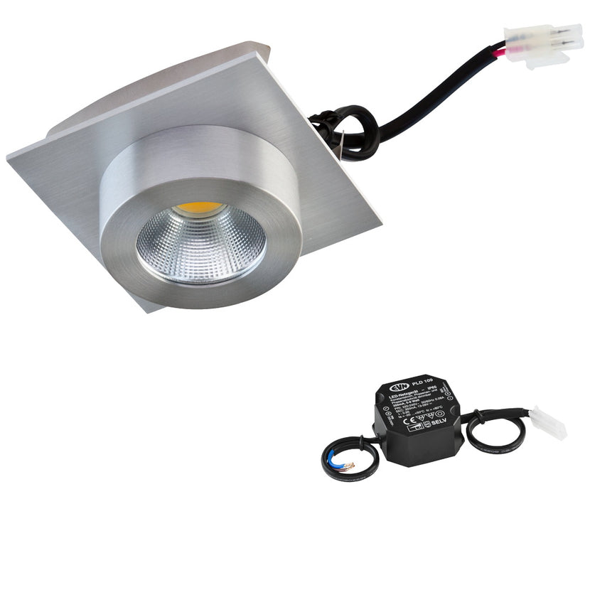 EVN Power-LED Leuchte Aluminium poliert viereckig 83x83x43mm 6W 3000K 620lm 21-40° 220-240V IP20