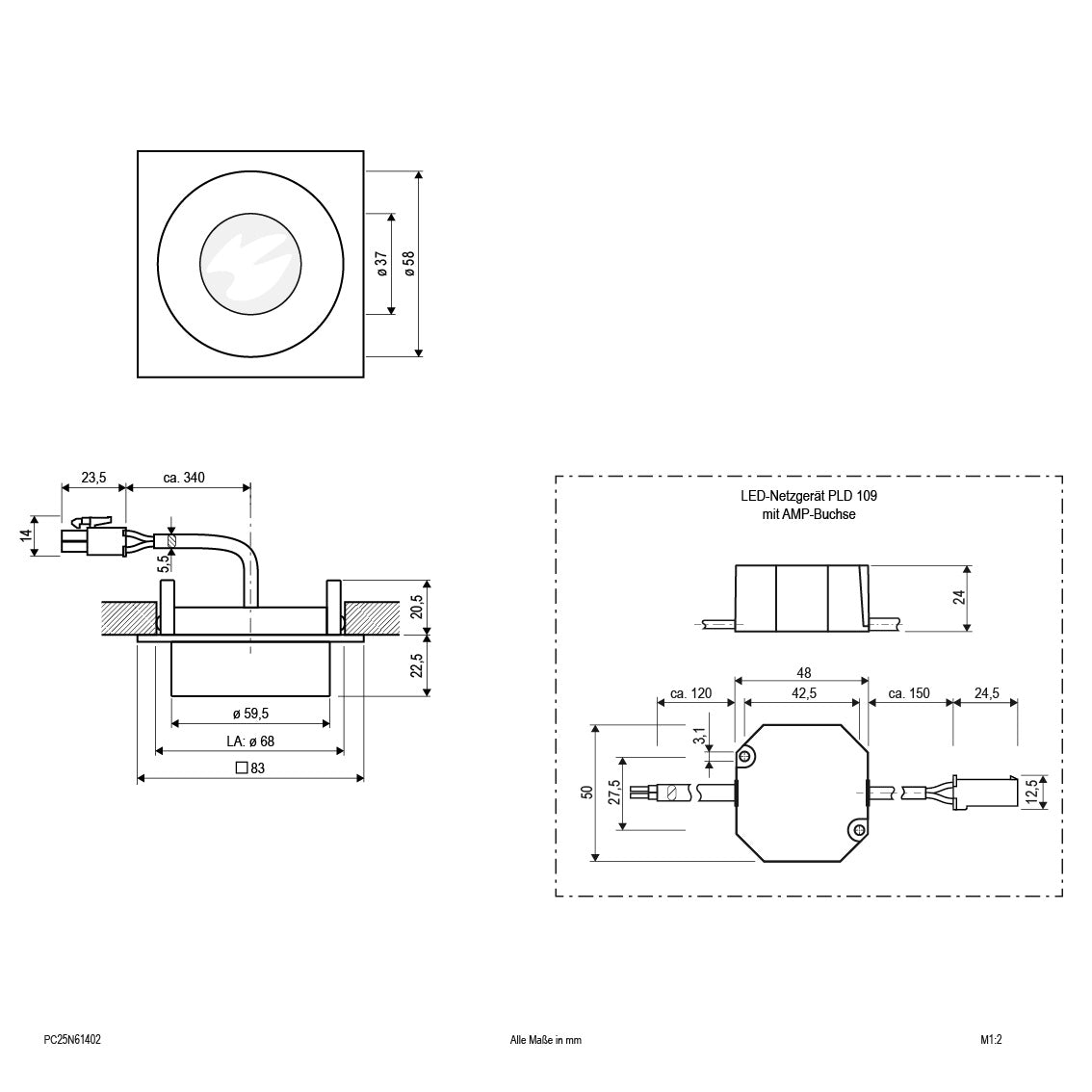 EVN Power-LED Leuchte Aluminium poliert viereckig 83x83x43mm 6W 3000K 620lm 21-40° 220-240V IP20