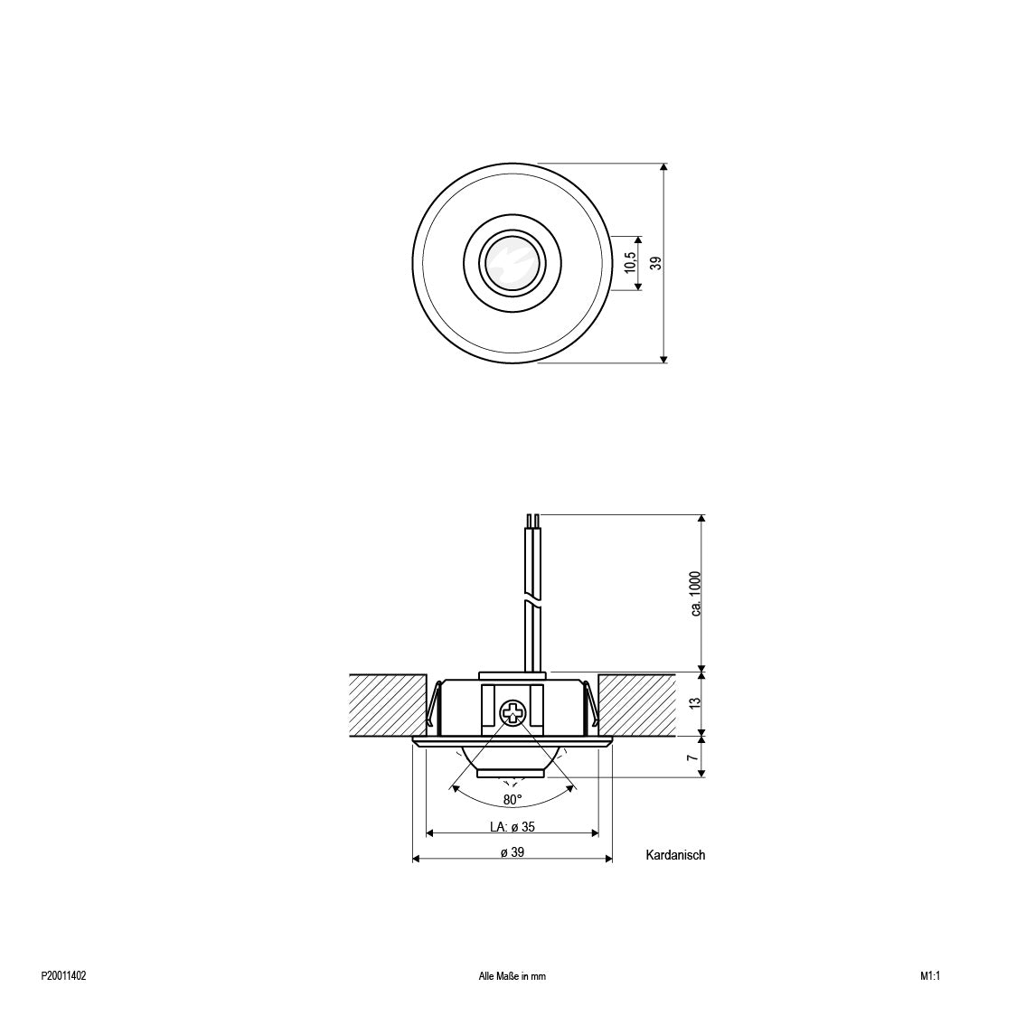 EVN LED Leuchte Aluminium schwenkbar drehbar rund 39x20mm 1W 3000K 70lm 11 - 20° IP20