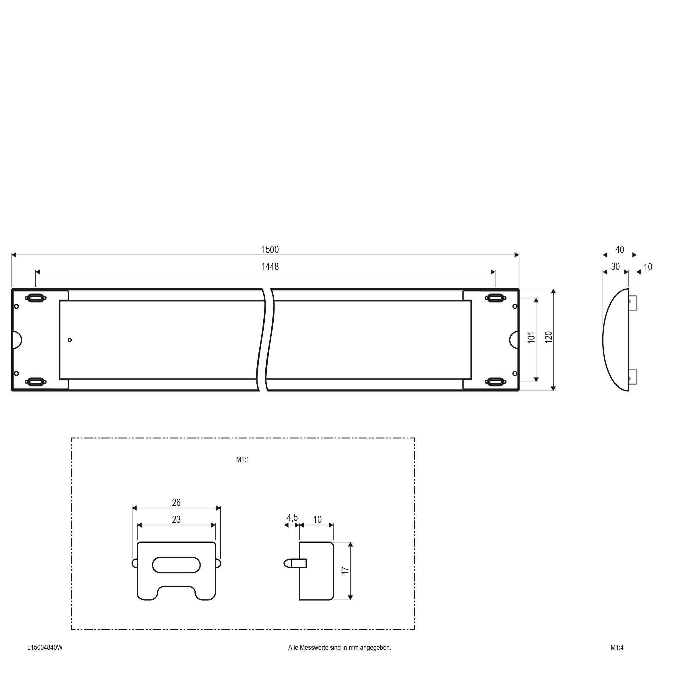 EVN LED Lichtleiste weiß rechteckig 1500x120x30mm 48W 4000K 5468lm 220-240V IP20