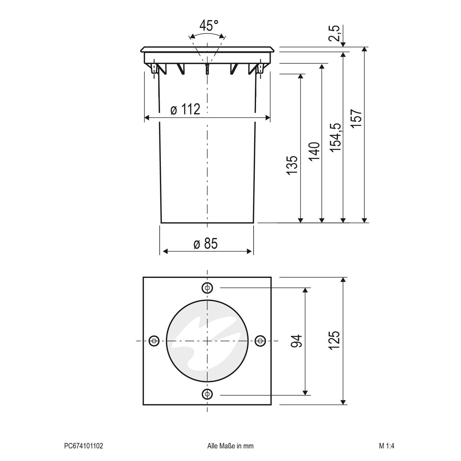 EVN Power-LED Bodeneinbauleuchte Edelstahl Optik viereckig 125x125x157mm 11W 3000K 740lm 41-80° 100-240V IP67