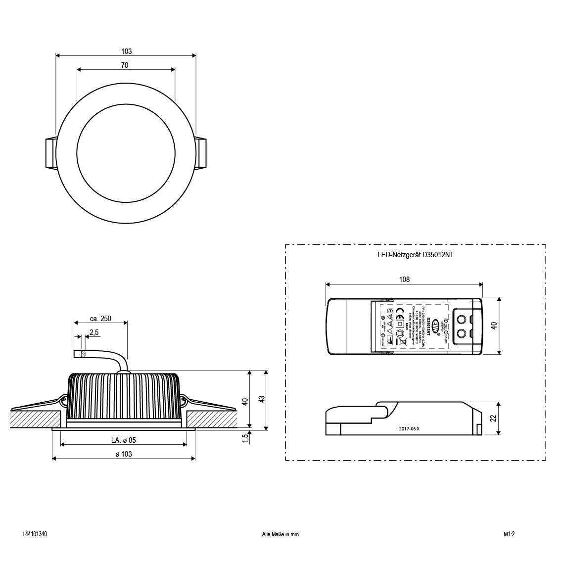EVN LED Downlight Chrom rund 103x40mm 10W 4000K 1036lm >80° 220-240V IP44