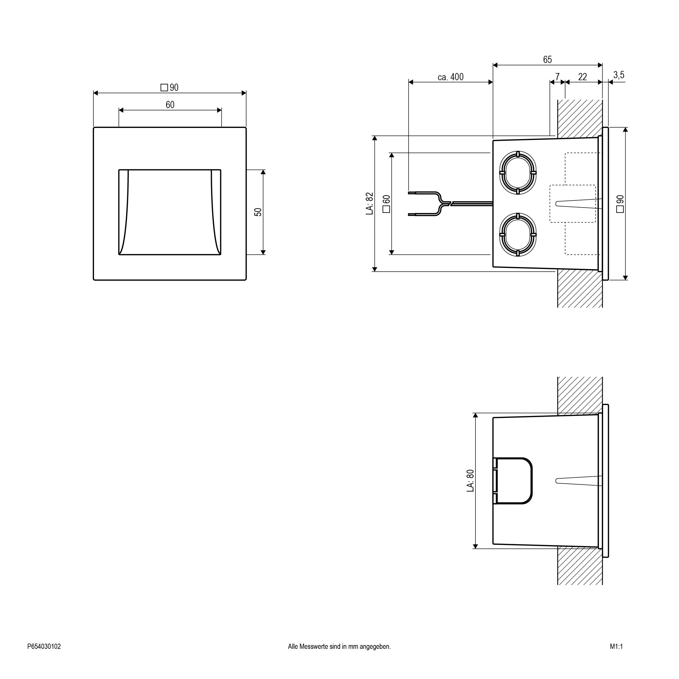 EVN LED Blendfreie Leuchte weiß viereckig 90x90x30mm 2W 3000K 120lm >80° IP65