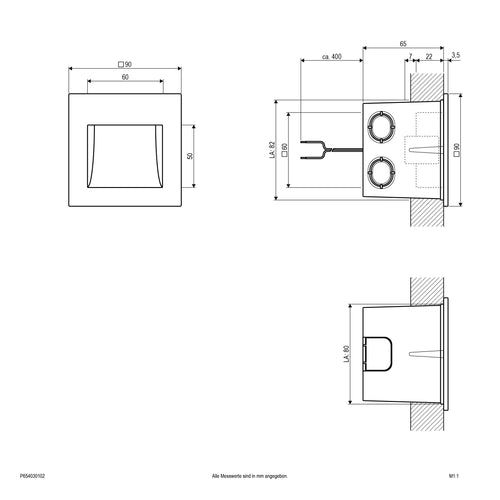 EVN LED Blendfreie Leuchte weiß viereckig 90x90x30mm 2W 3000K 120lm >80° IP65