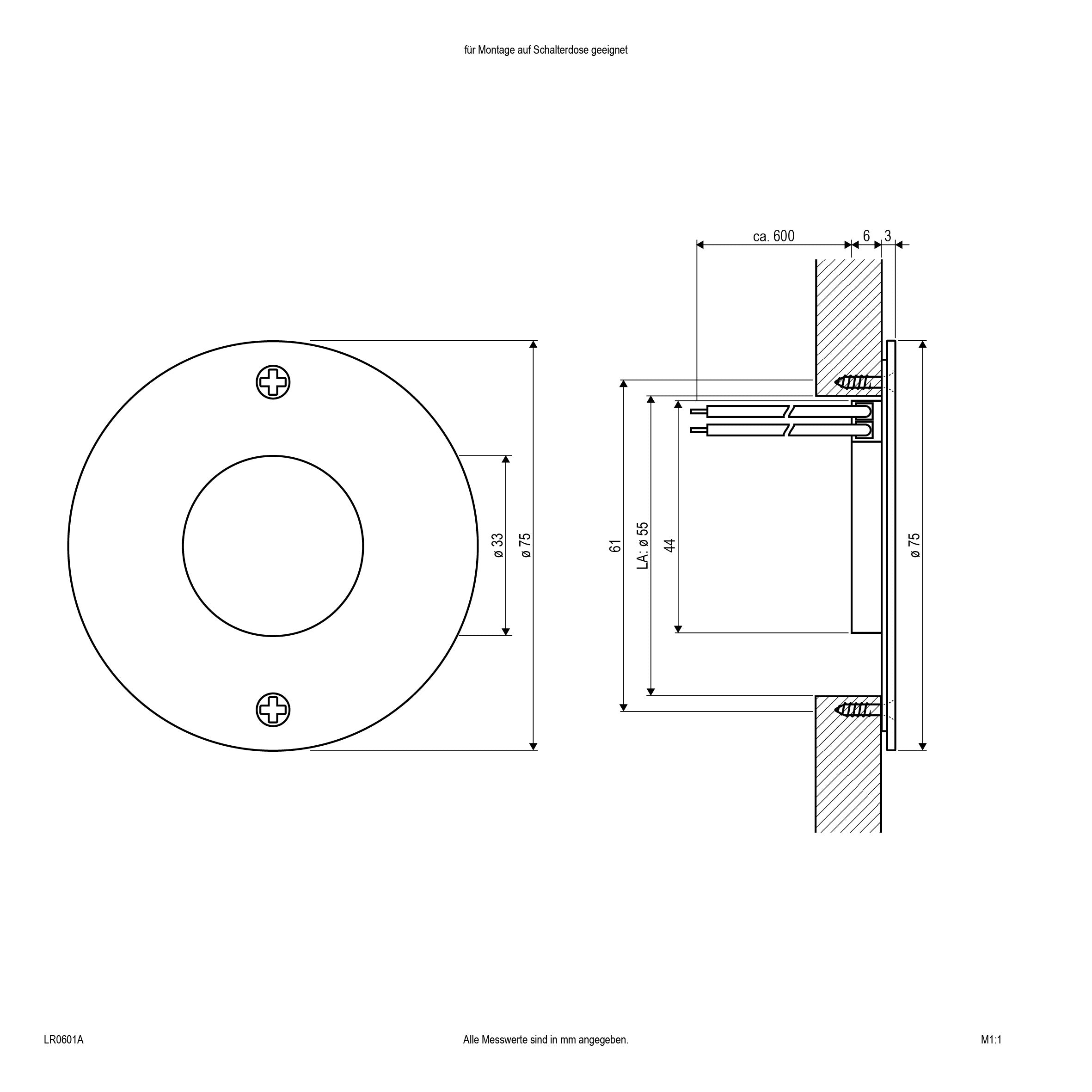 EVN LED Leuchte Edelstahl Optik rund 75x9mm 0,6W 6000K 26lm 12V IP44
