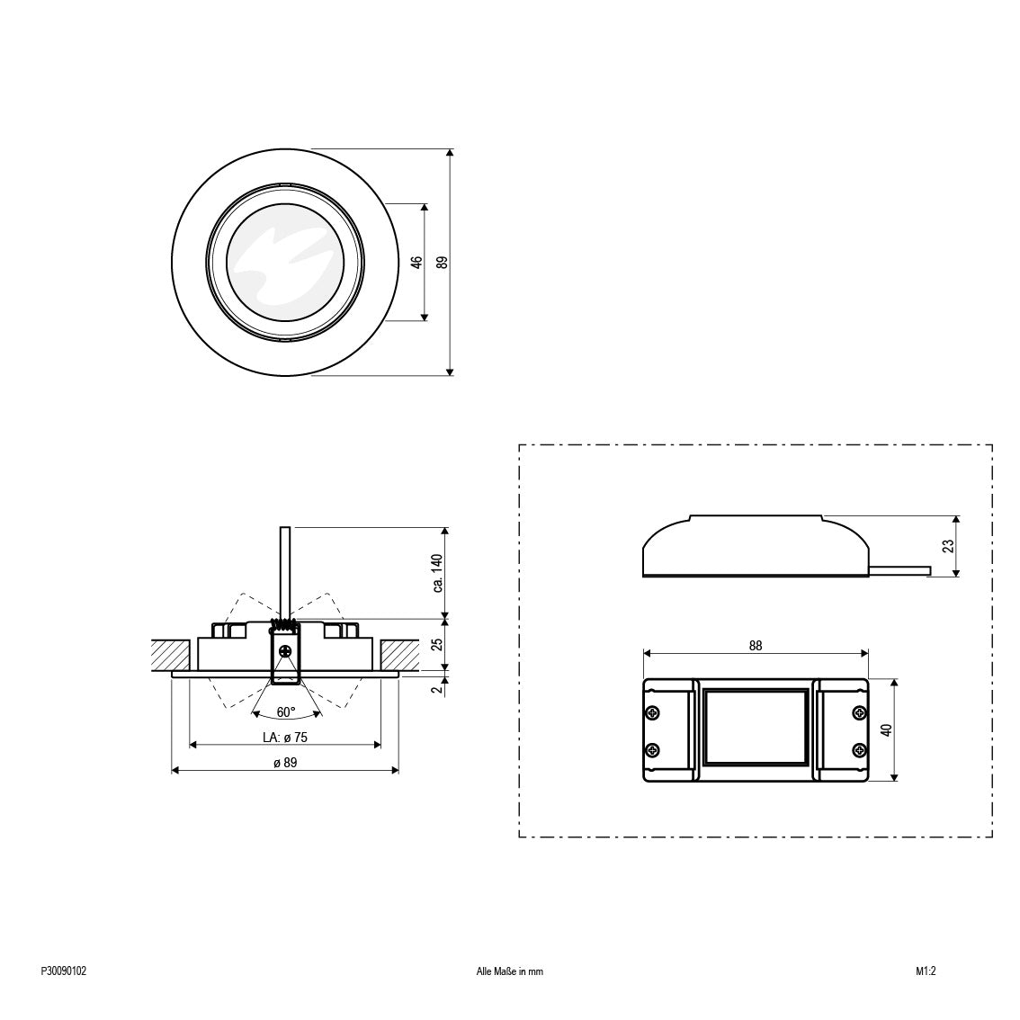 EVN COB-LED Leuchte weiß schwenkbar rund 89x27mm 9W 3000K 600lm 21-40° 220-240V IP20