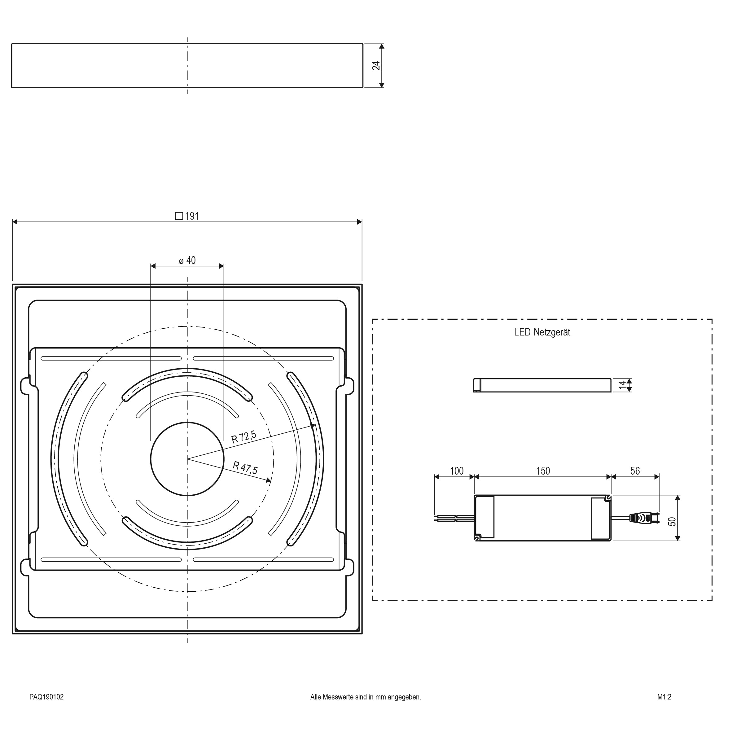 EVN LED Panel weiß viereckig 191x191x24mm 18W 3000K 1350lm >80° 220-240V IP20