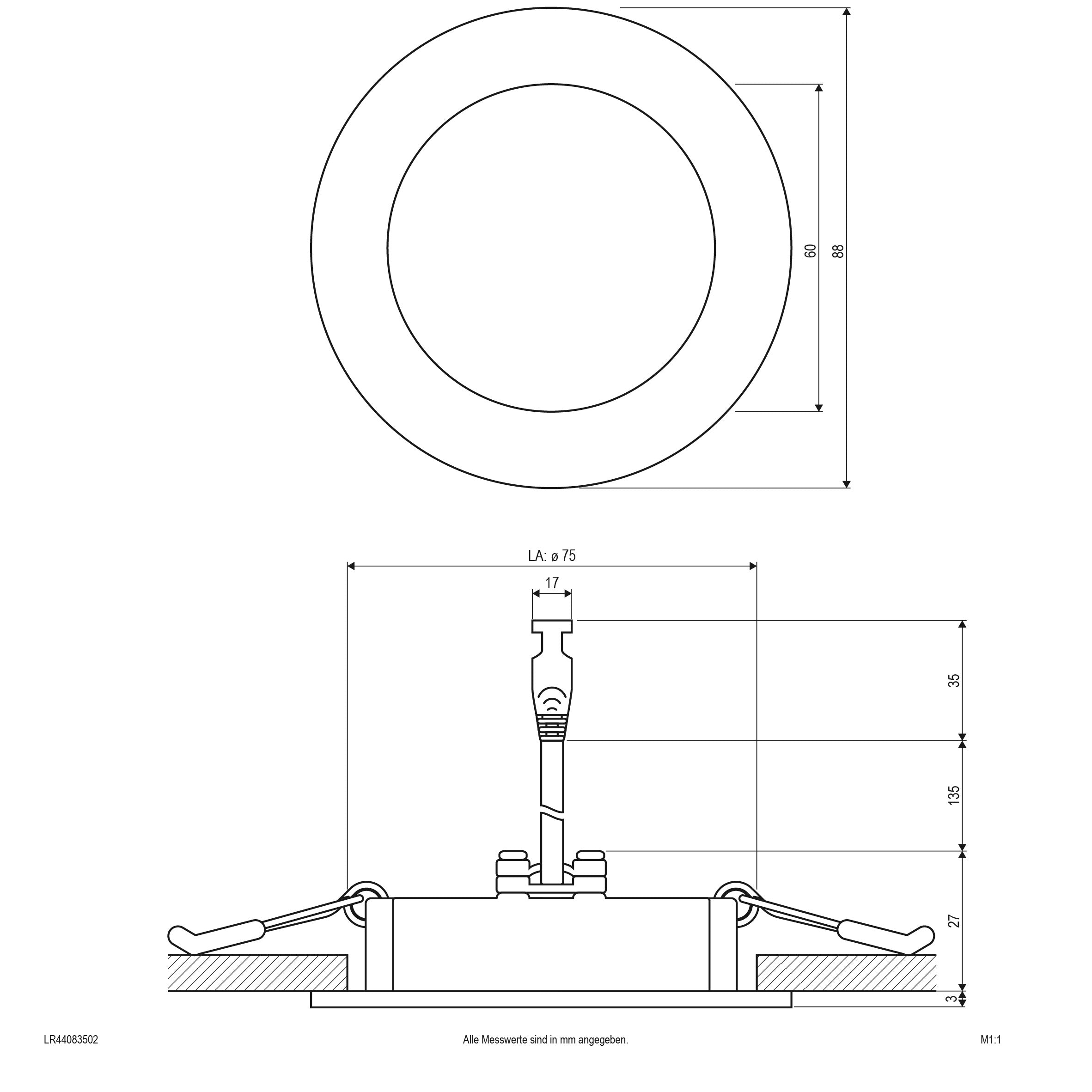 EVN LED Panel weiß rund 88x30mm 5W 3000K 523lm >80° IP44