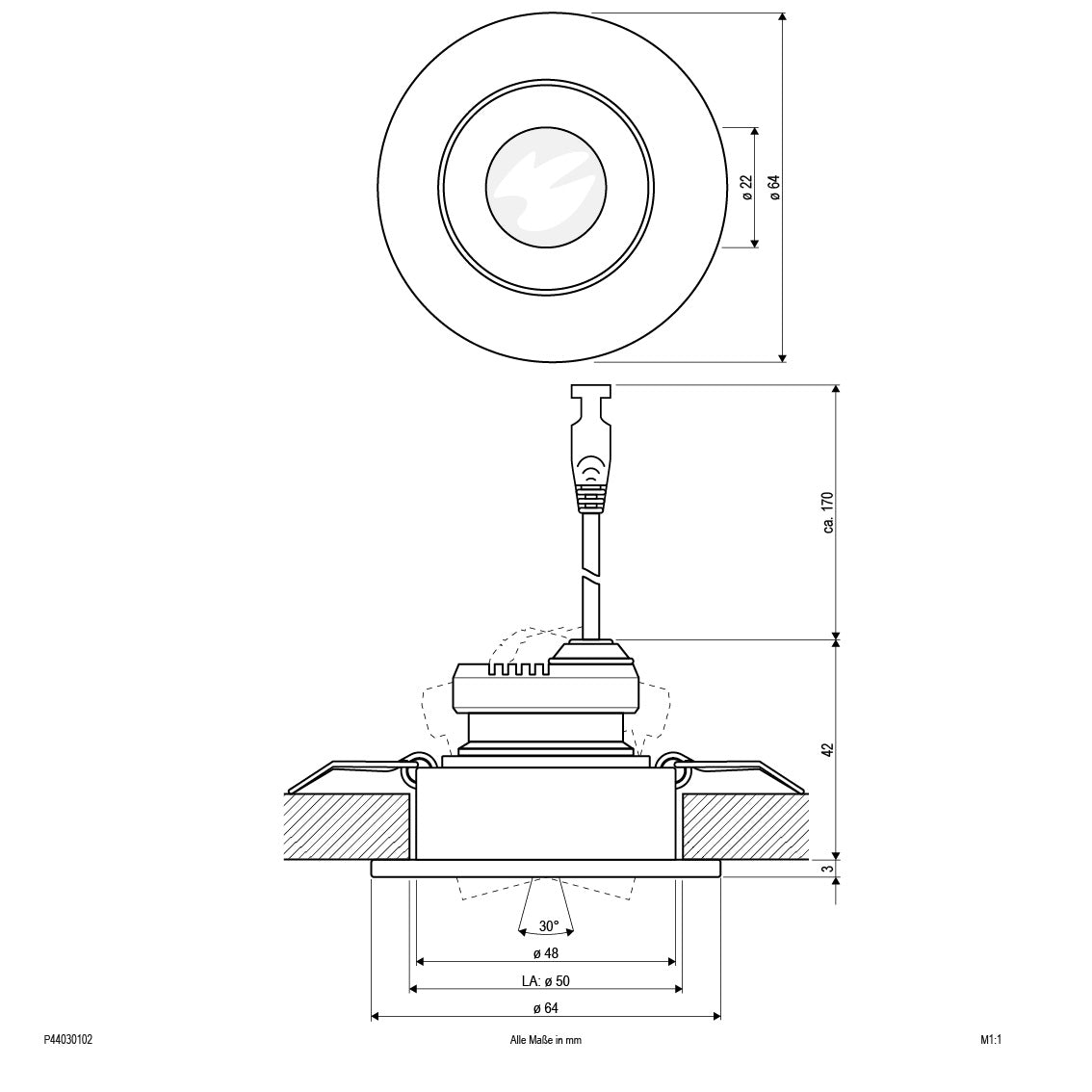 EVN Leuchte weiß schwenkbar rund 64x50mm 3W 3000K 230lm 21-40° IP44