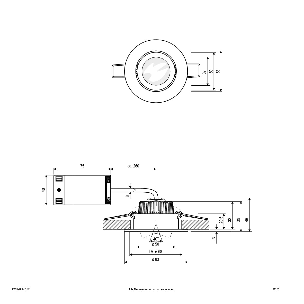 EVN Power-LED Leuchte Edelstahl Optik schwenkbar rund 83x45mm 6W 3000K 528lm 21-40° 230V IP20