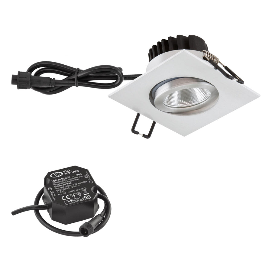 EVN Power-LED Leuchte Aluminium poliert schwenkbar viereckig 83x83x48,5mm 8,4W 3000K 1010lm 21-40° 220-240V IP65