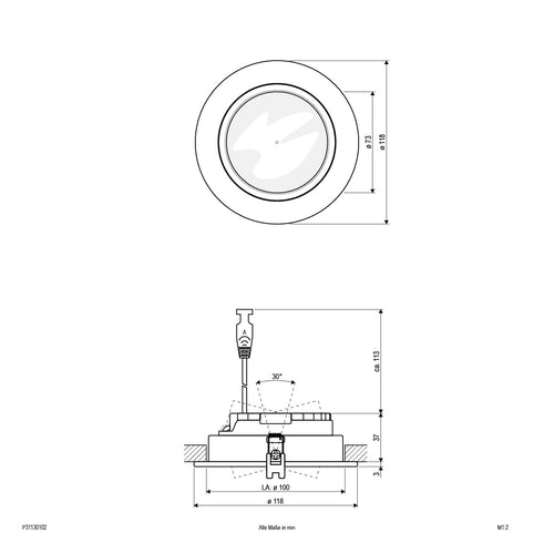 EVN LED Leuchte weiß schwenkbar rund 118x40mm 13W 3000K 1000lm 21-40° IP20