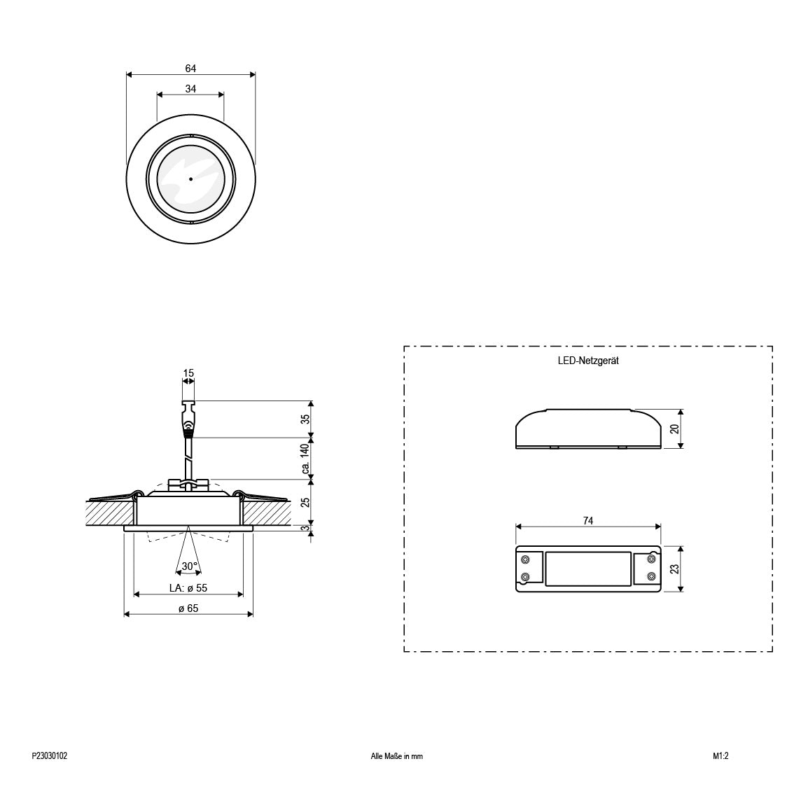 EVN LED Leuchte weiß schwenkbar rund 64x28mm 3W 3000K 210lm 5-10° 100-240V IP20