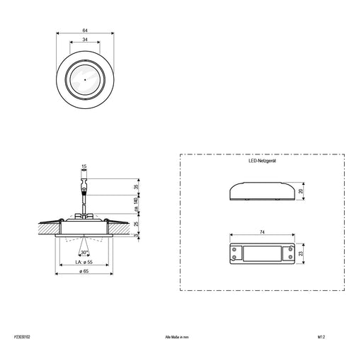 EVN LED Leuchte weiß schwenkbar rund 64x28mm 3W 3000K 210lm 5-10° 100-240V IP20