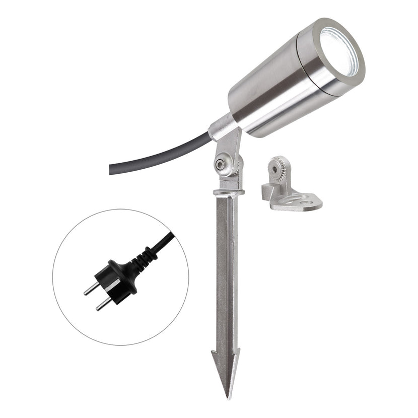 EVN LED Spot Edelstahl Optik schwenkbar rund 56mm 4,6W 4000K 390lm 21-40° 220-240V IP65 mit Erdspieß