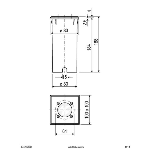 EVN Bodeneinbauleuchte Edelstahl Optik starr viereckig 98x98x159mm 5W 3000K 450lm 41-80° 230V IP66