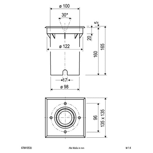 EVN LED Bodeneinbauleuchte Edelstahl Optik schwenkbar viereckig 135x135x145mm 5W 3000K 450lm 21-40° 230V IP67