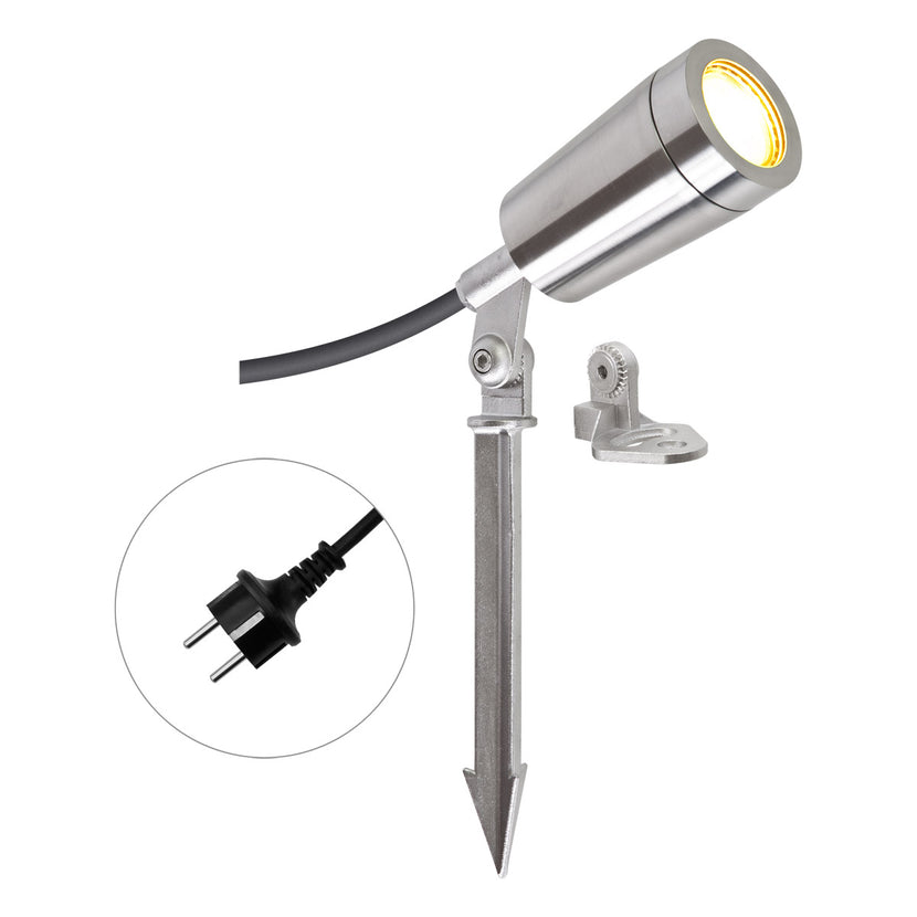 EVN LED Spot Edelstahl Optik schwenkbar rund 56mm 5W 3000K 450lm 41-80° 220-240V IP65 mit Erdspieß