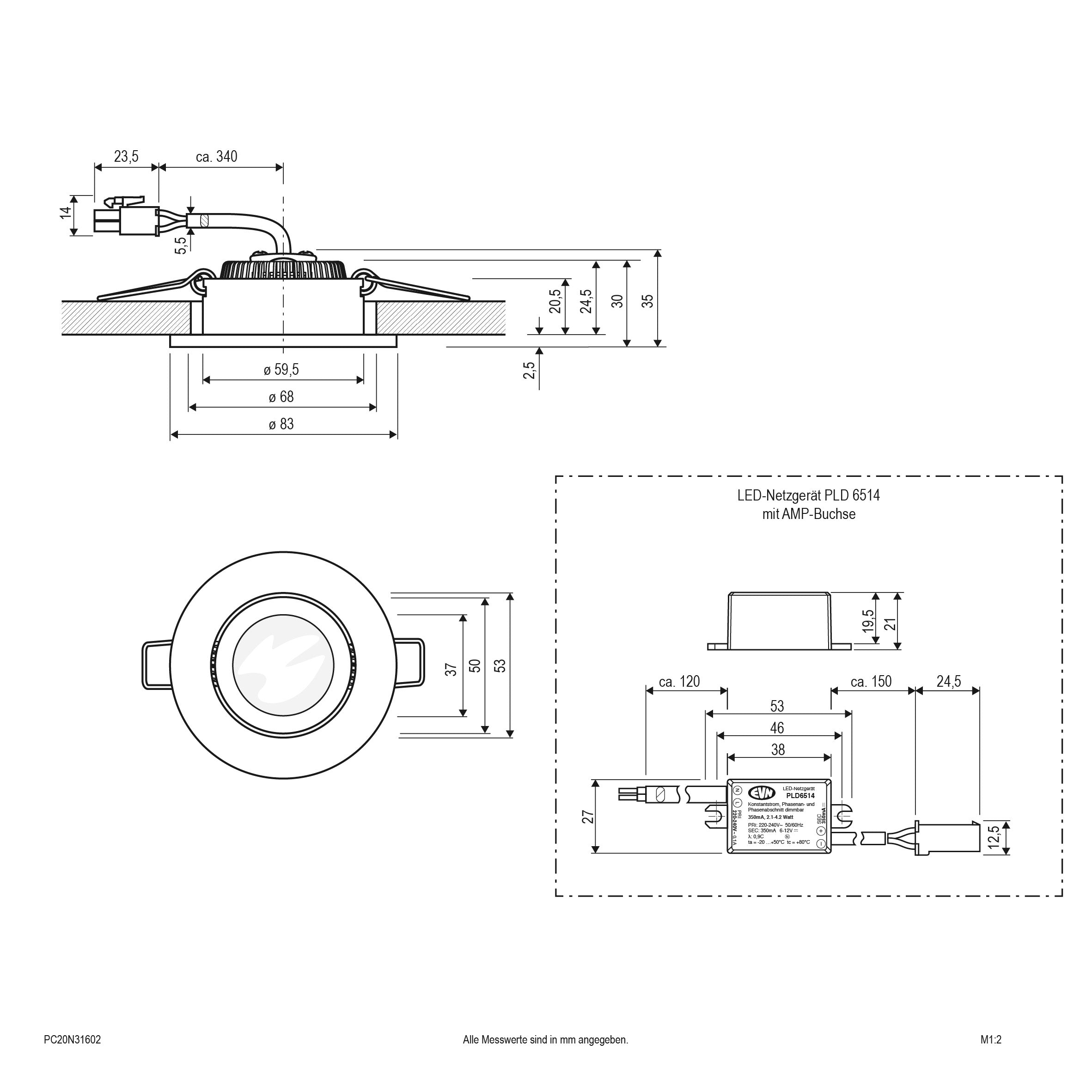EVN Power-LED Leuchte inkl.Netzgerät anthrazit schwenkbar rund 83x35mm 3W 3000K 300lm 21-40° 220-240V IP20