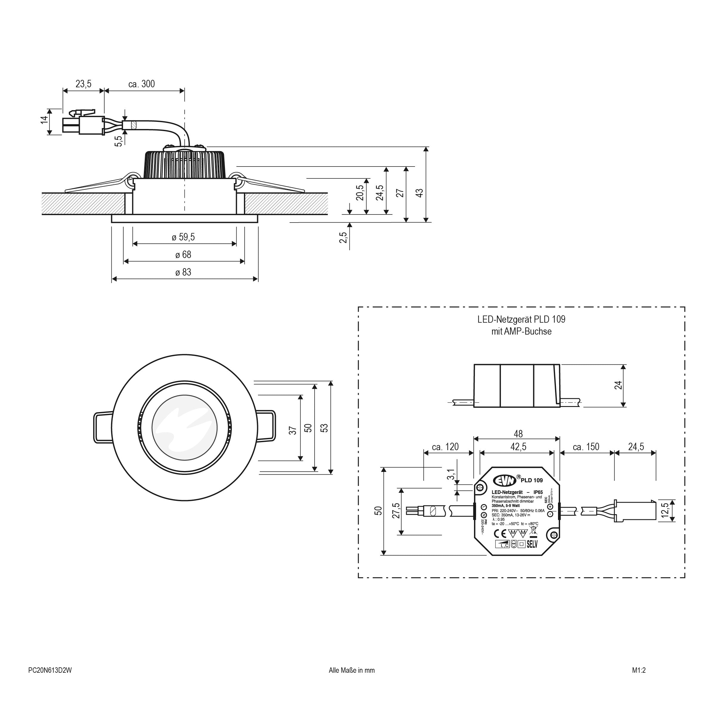 EVN Power-LED Leuchte inkl.Netzgerät Edelstahl Optik schwenkbar rund 83x43mm 6W 2000-3000K 60 bis 600lm 21-40° 220-240V IP20