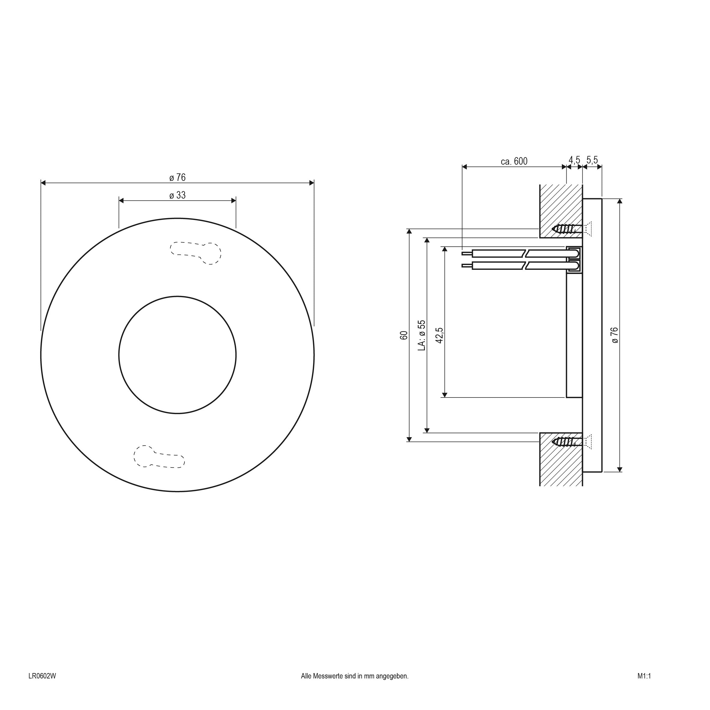 EVN LED Leuchte weiß(V4A) rund 76x10mm 0,6W 3000K 32lm 12V IP44