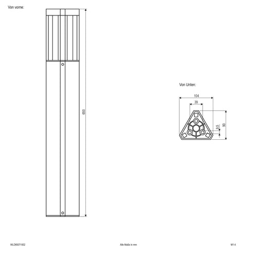 EVN LED Wegeleuchte anthrazit dreieckig 104x104x650mm 7W 3000K 345lm 41-80° 100-240V IP54