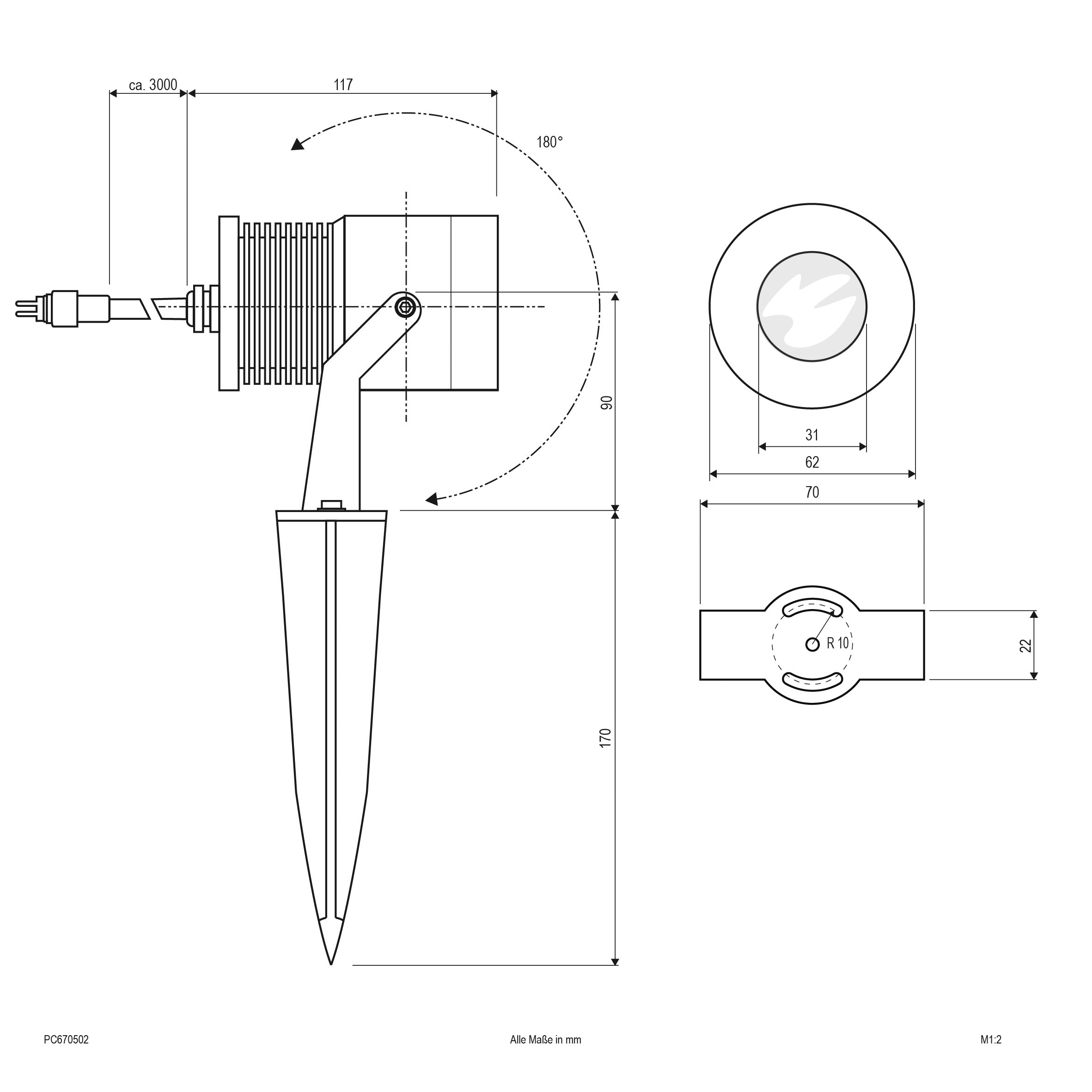 EVN LED Spot Aluminium schwenkbar drehbar rund 62x110mm 5W 3000K 300lm 21-40° 24V IP67 mit Erdspieß