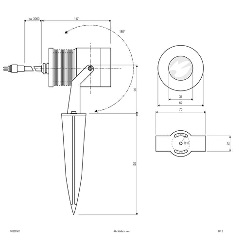 EVN LED Spot Aluminium schwenkbar drehbar rund 62x110mm 5W 3000K 300lm 21-40° 24V IP67 mit Erdspieß