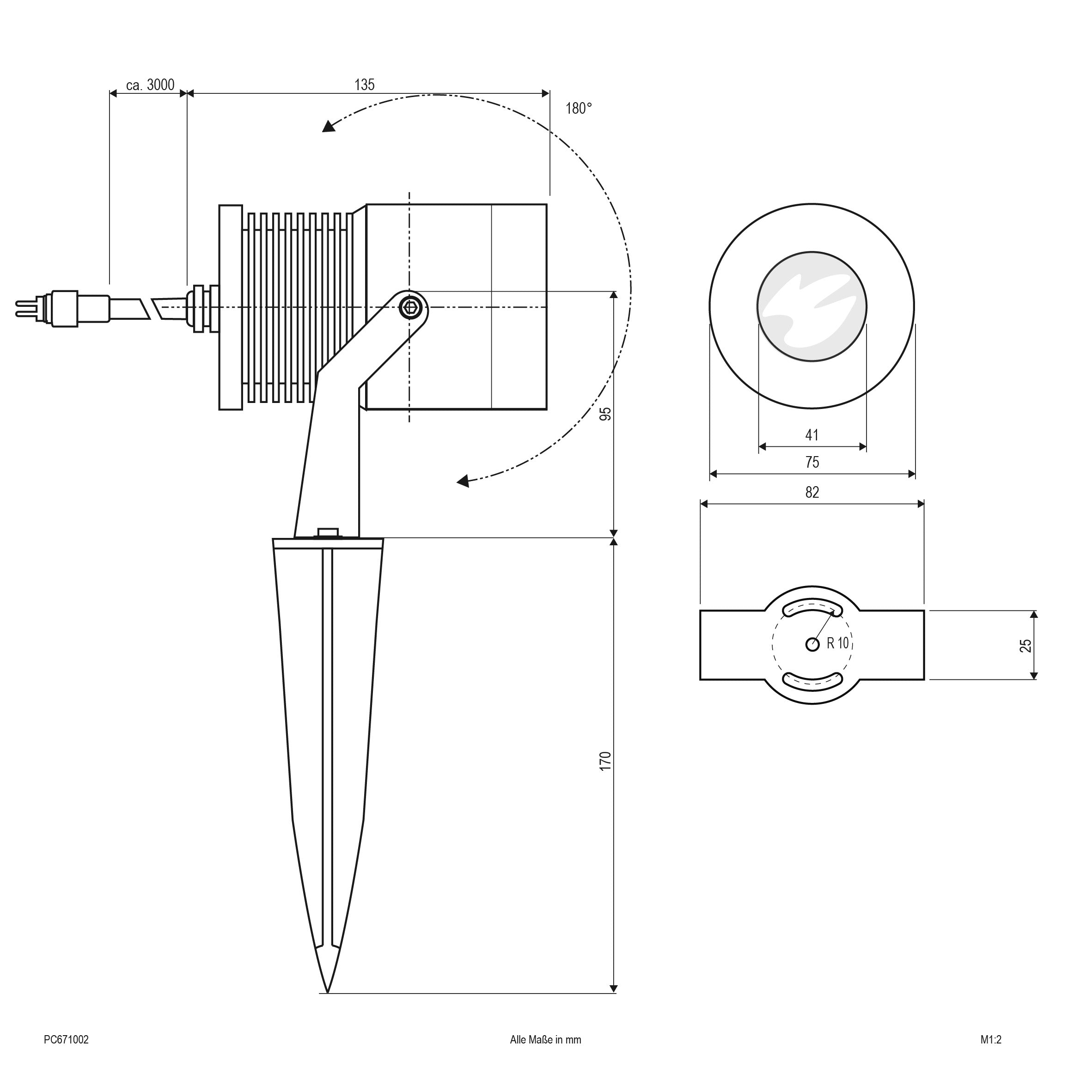 EVN LED Spot Aluminium schwenkbar drehbar rund 75x154mm 10W 3000K 550lm 21-40° 24V IP67 mit Erdspieß